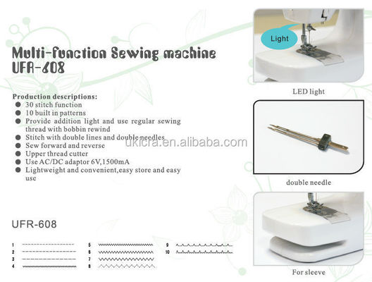 Multi-function Brother Sewing Machine UFR-608 White Overall Dimensions 33.5*14.5*24.5CM